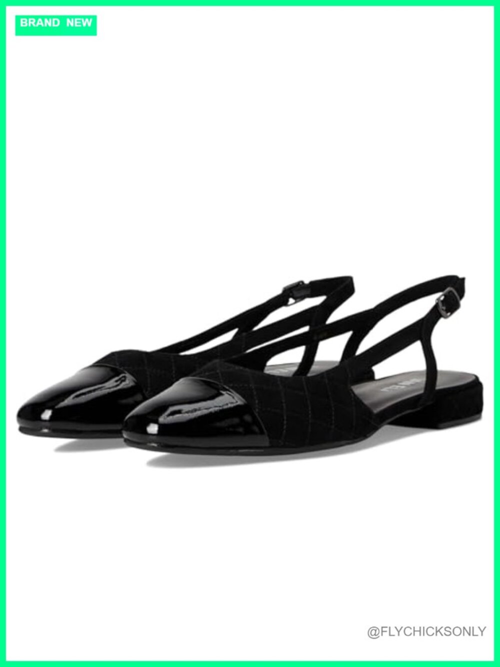 Quilted Suede Slingback Flats Patent Cap Toe Cushioned Comfort Snip Toe
